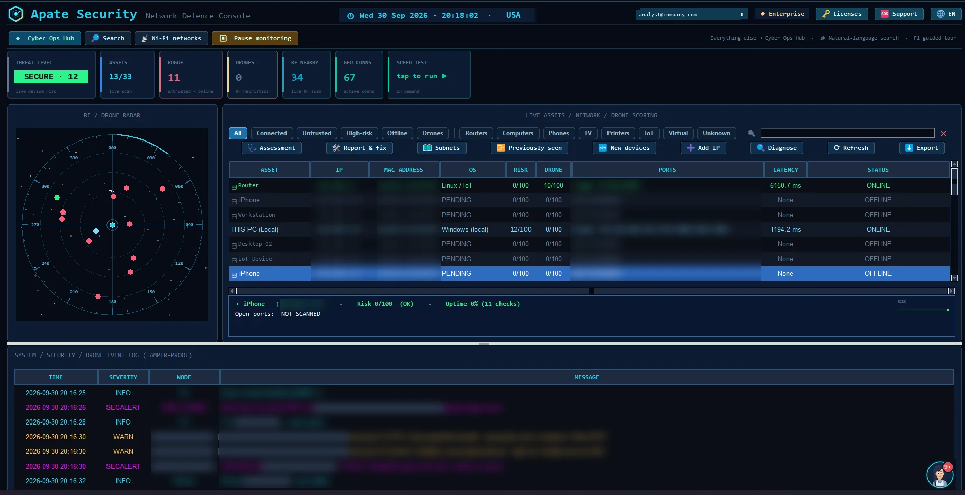 Apate console - posture and metadata only